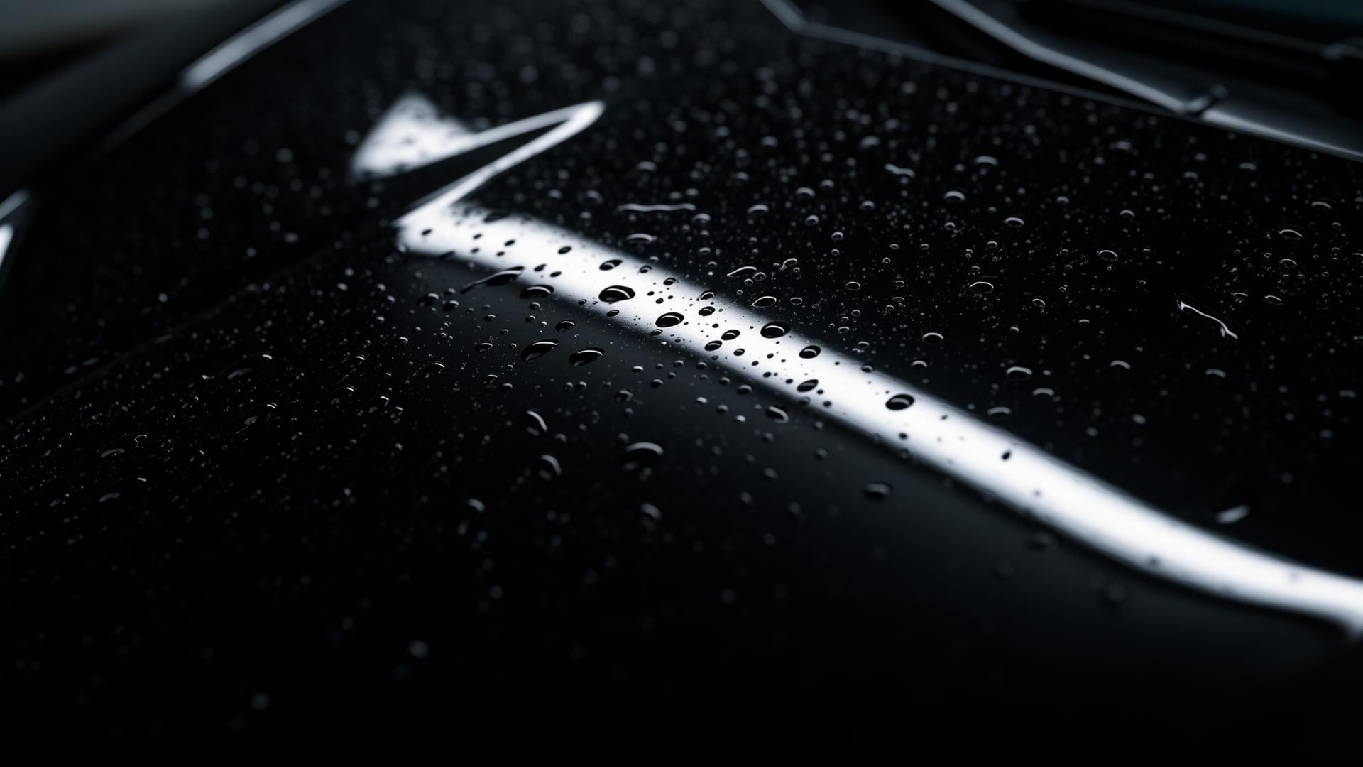 Glossy detailed black paint with water beads
